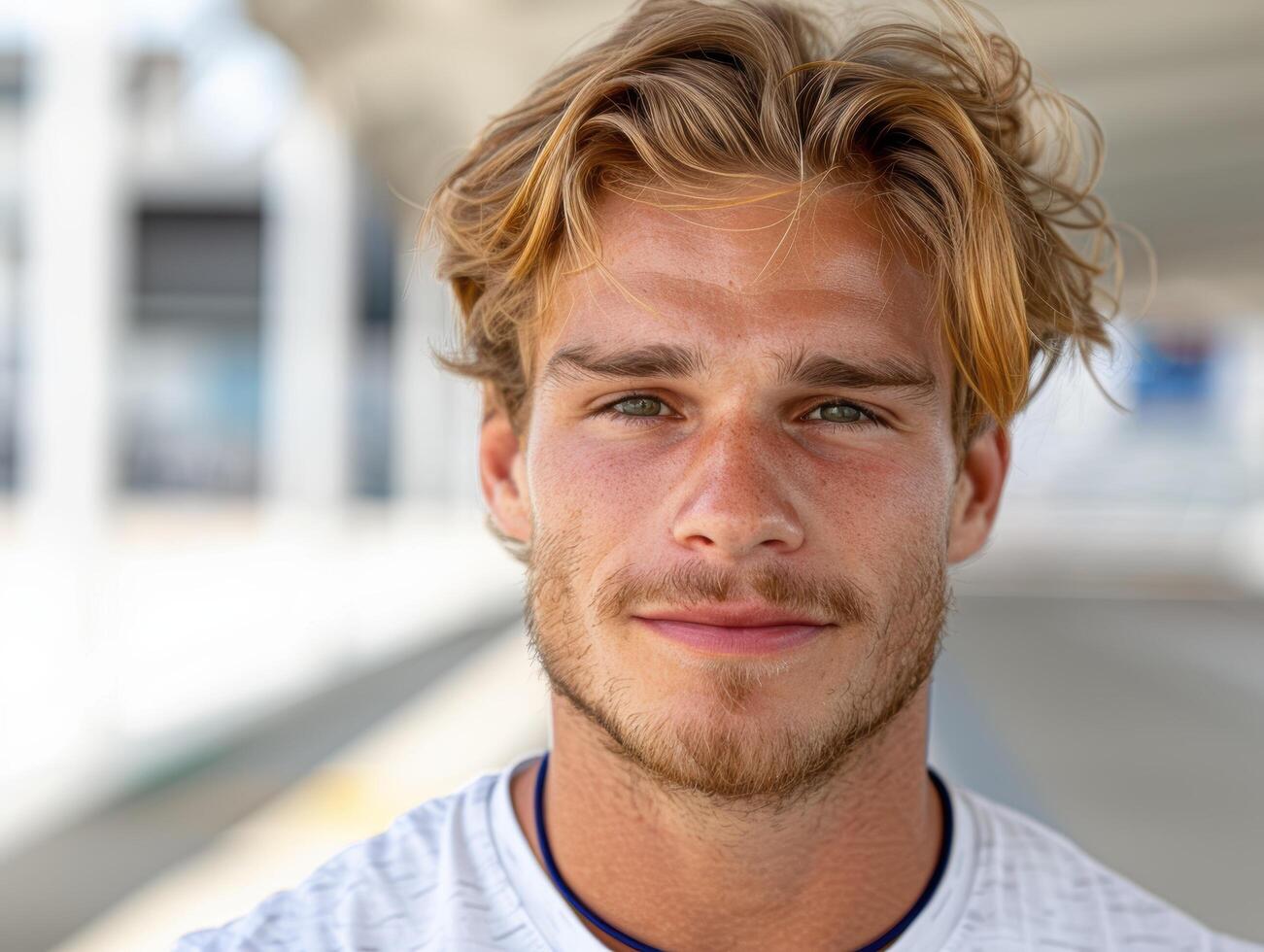 Handsome young man with curly hair and beard photo