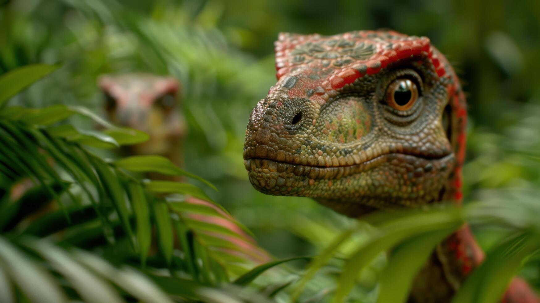 close up of a colorful chameleon in the jungle photo