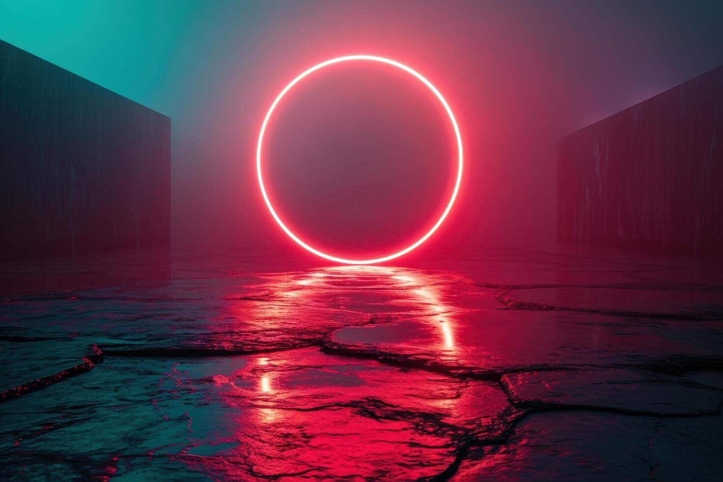 Glowing red circle reflected in water photo