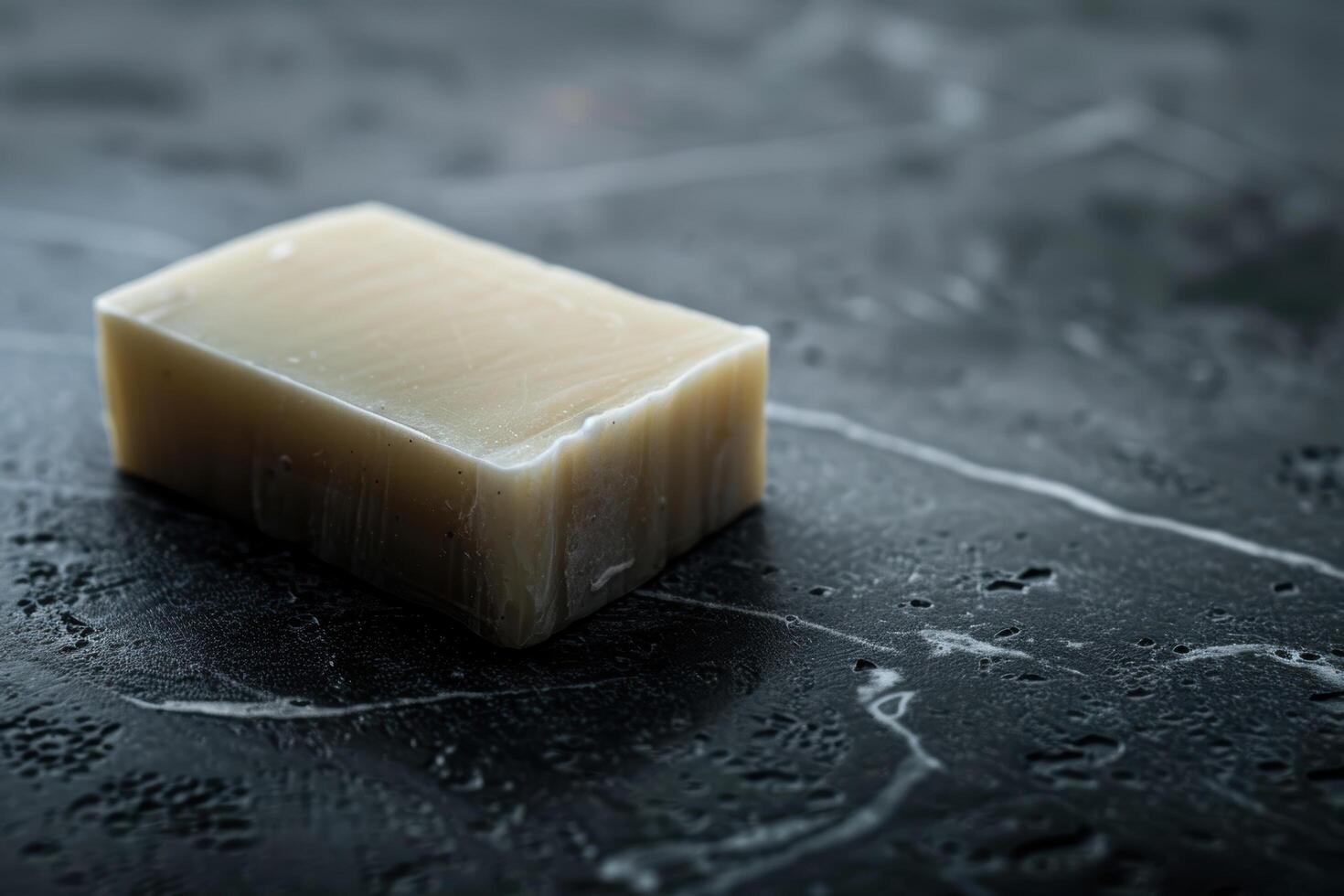 Handmade soap bar on dark surface photo