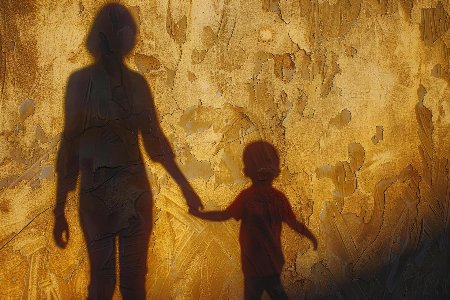 Silhouettes of people on a textured golden wall photo