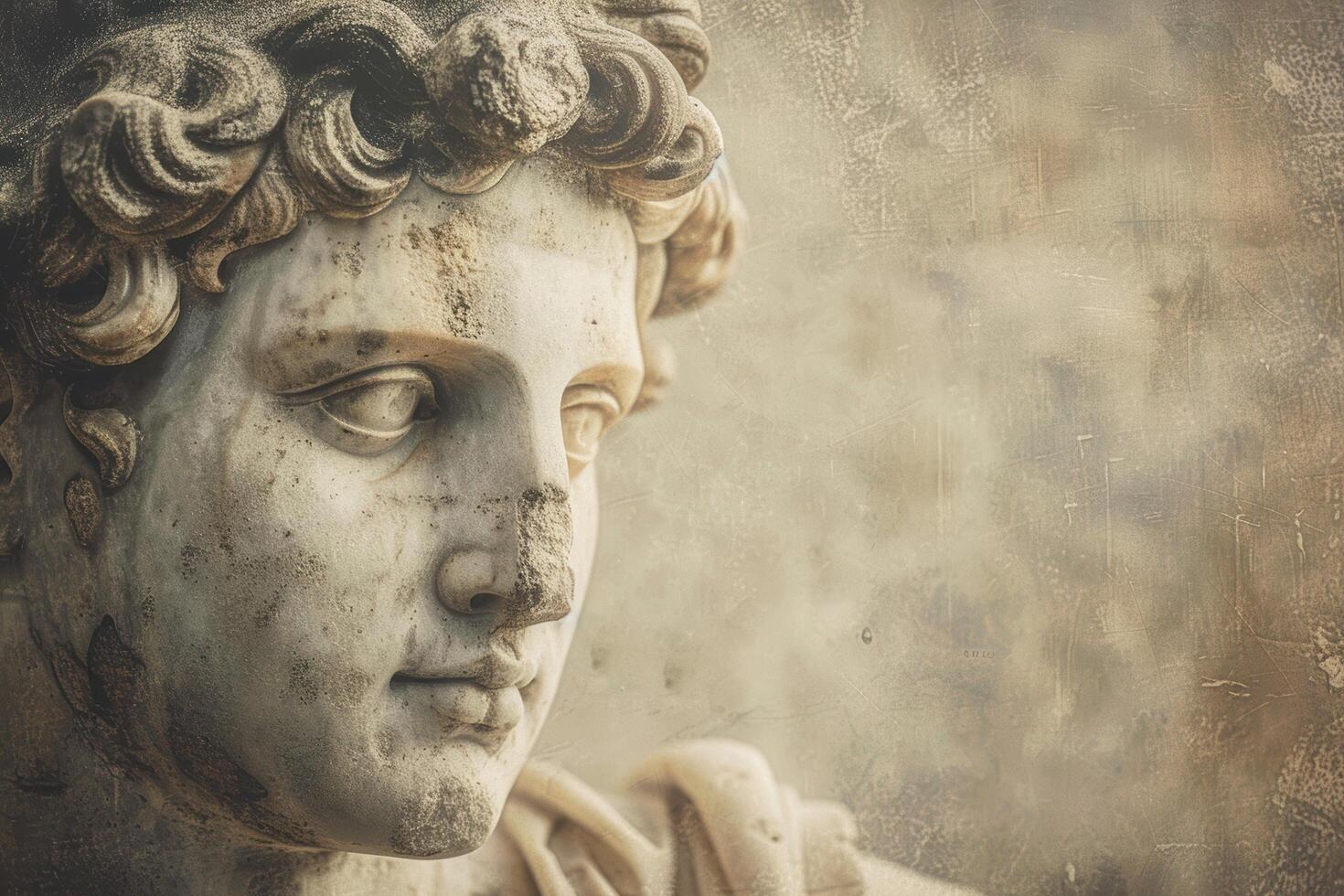 ancient stone sculpture face in vintage style photo