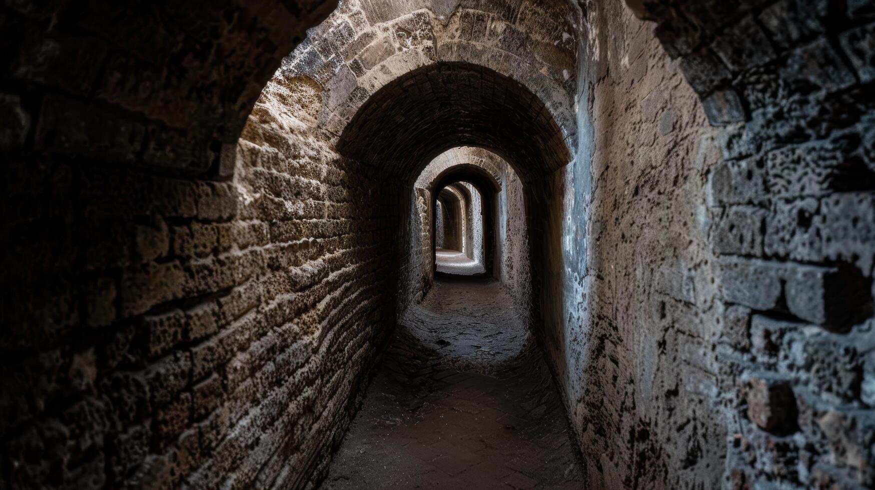 Mysterious underground tunnel with arched walls photo