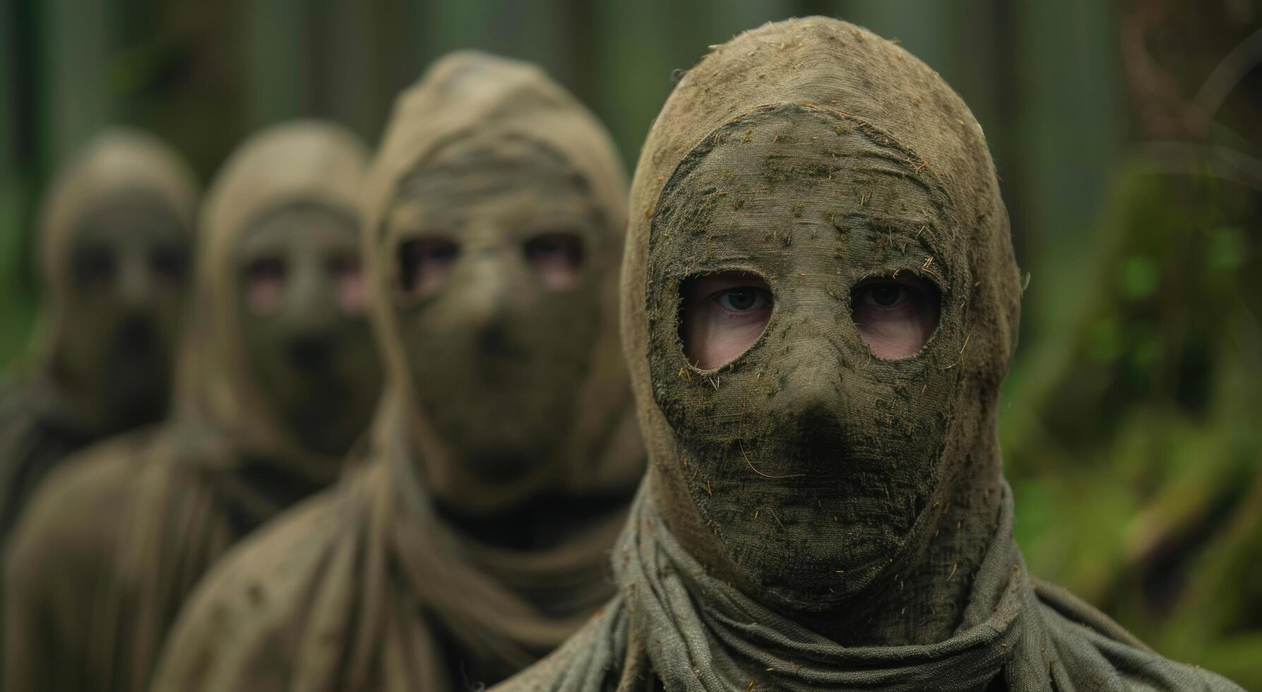 mysterious hooded figures in the forest photo