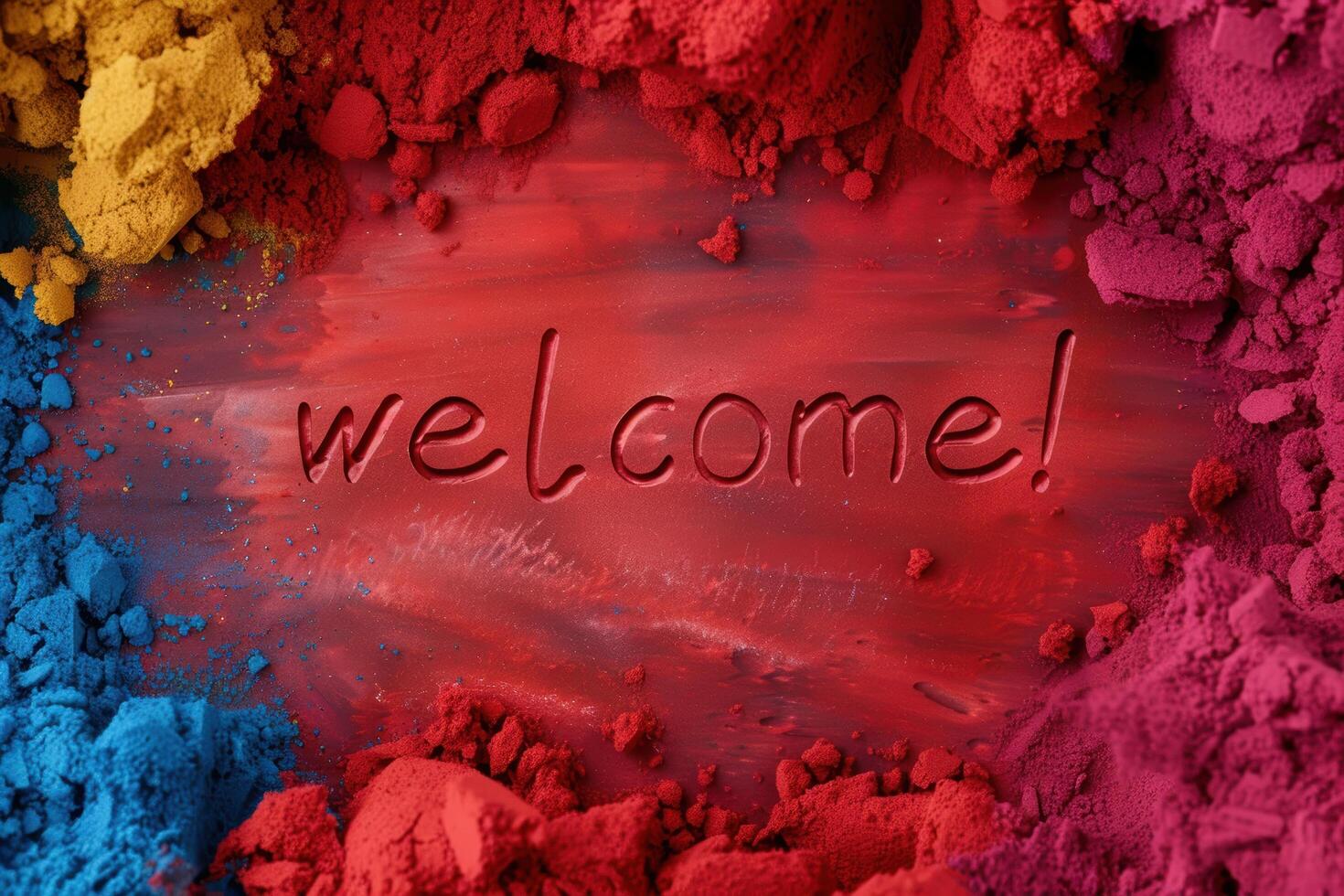 Vibrant welcome message in colorful powder photo