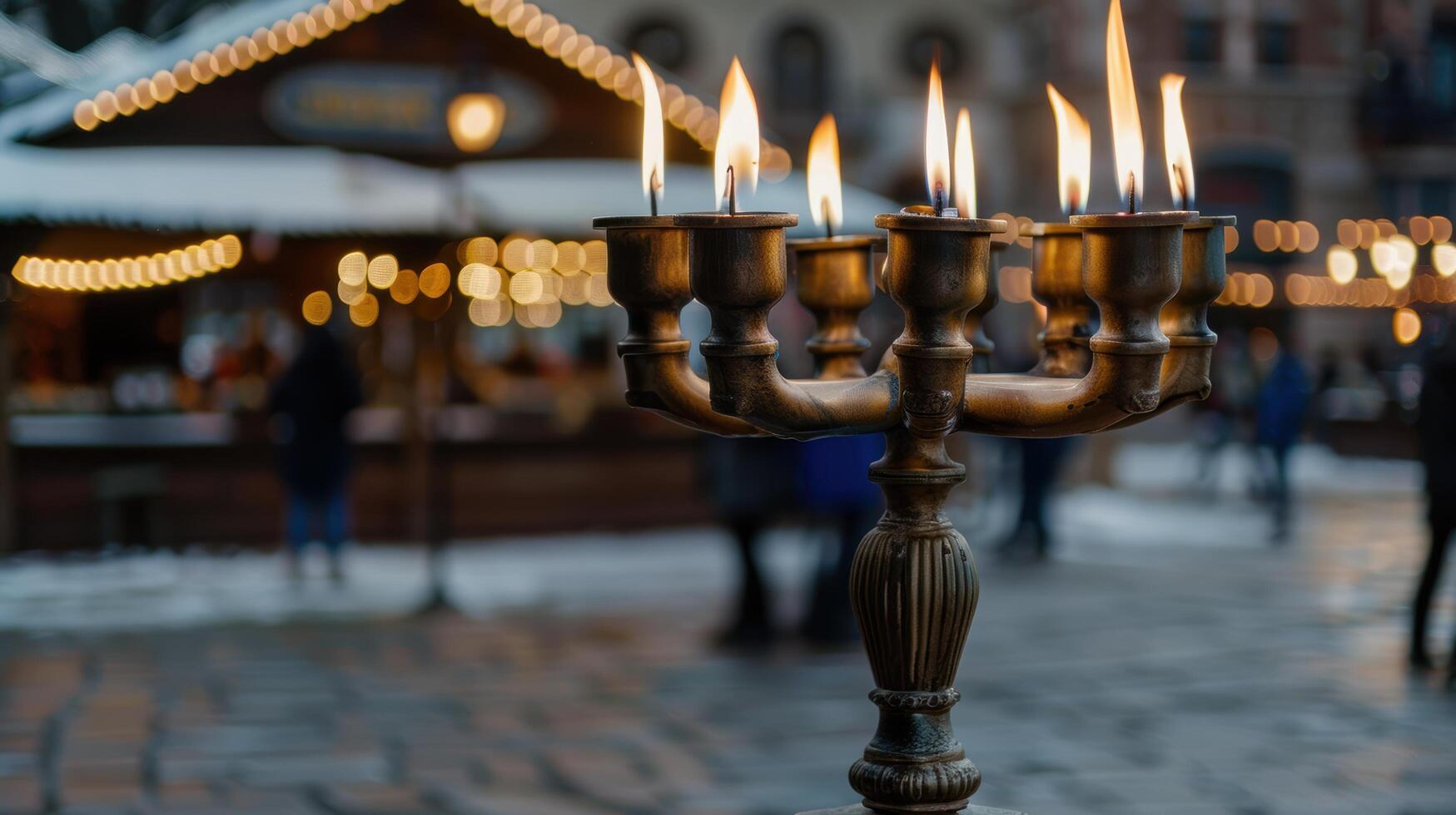 Glowing candles in a traditional candelabra photo