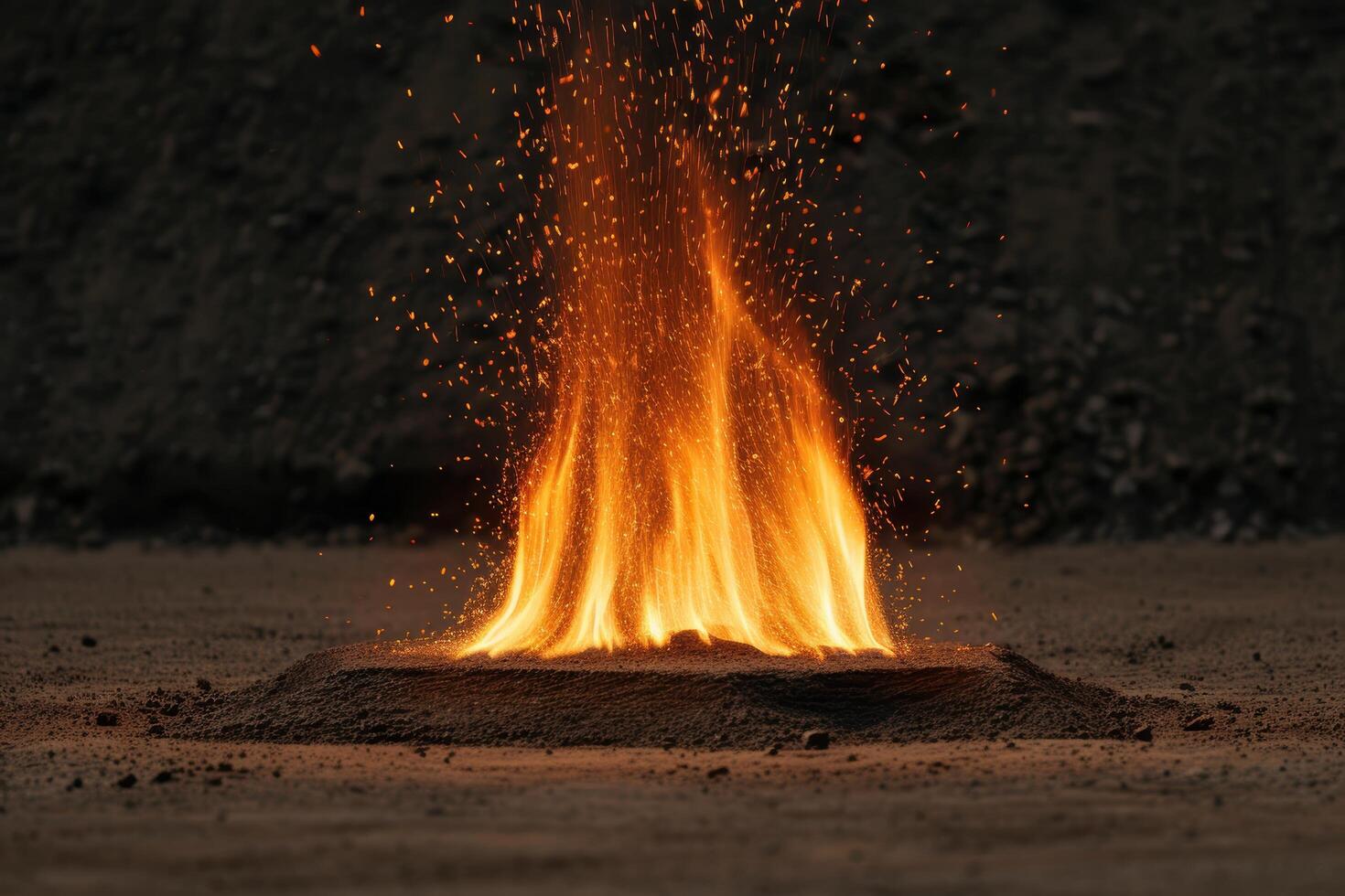 Dramatic bonfire with fiery sparks photo