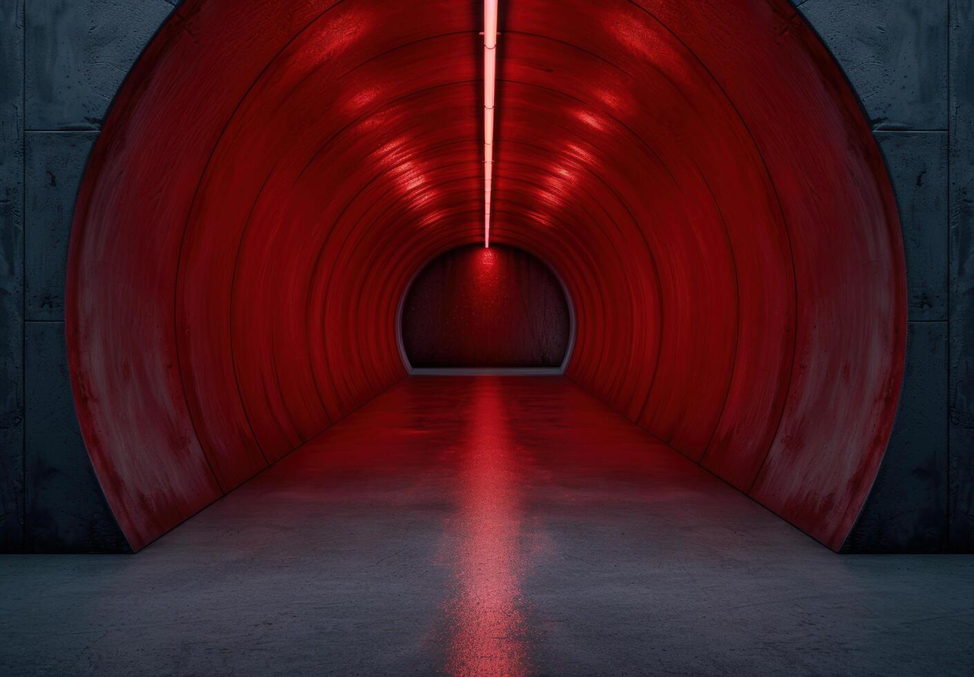 Mysterious red tunnel with glowing light photo