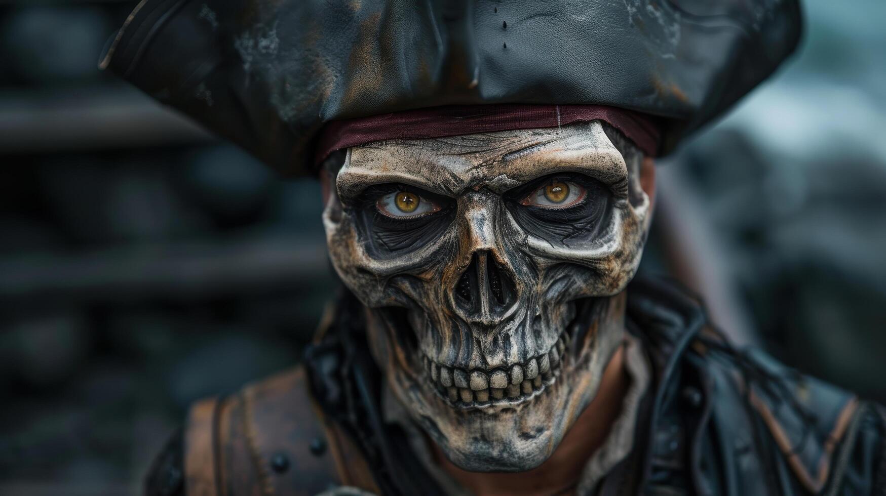 Terrifying skull mask with glowing eyes photo