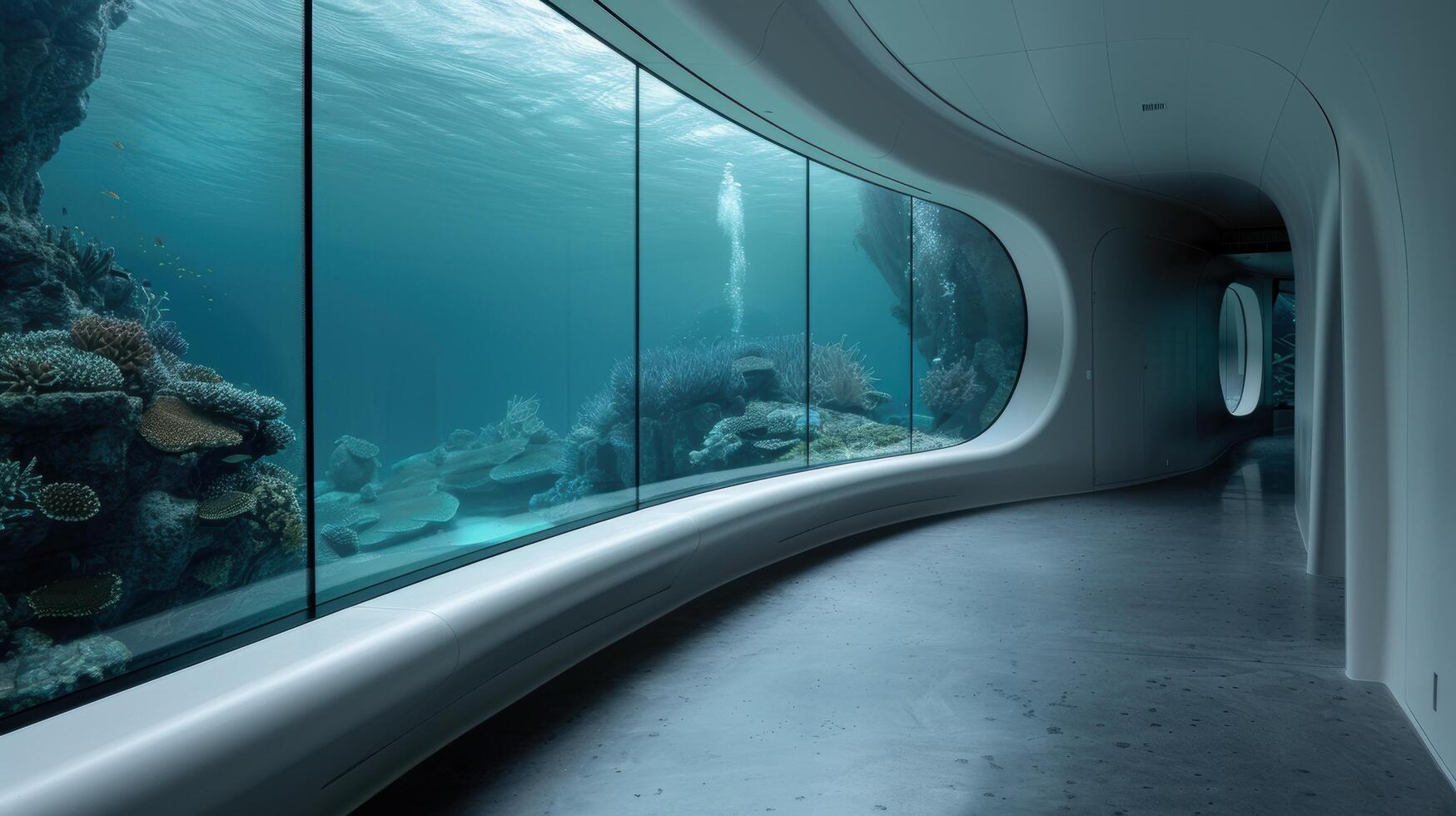 Underwater tunnel with coral reef and marine life photo