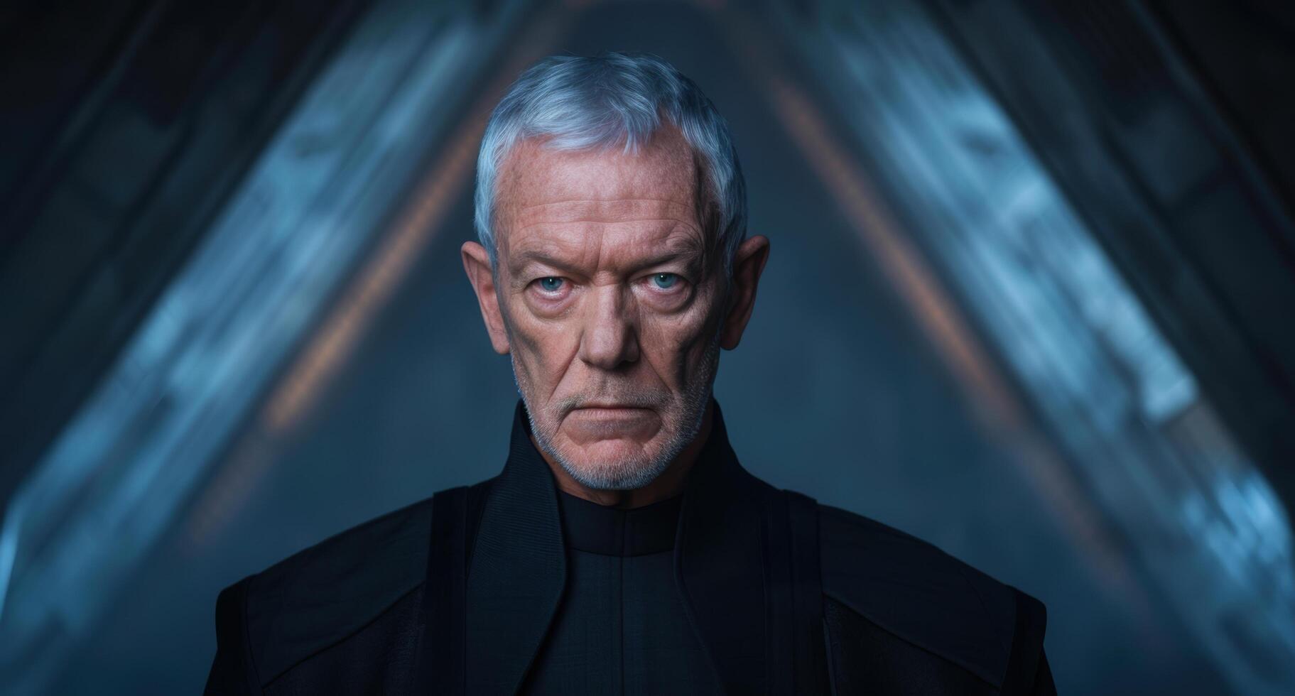 Serious elderly man with stern expression photo