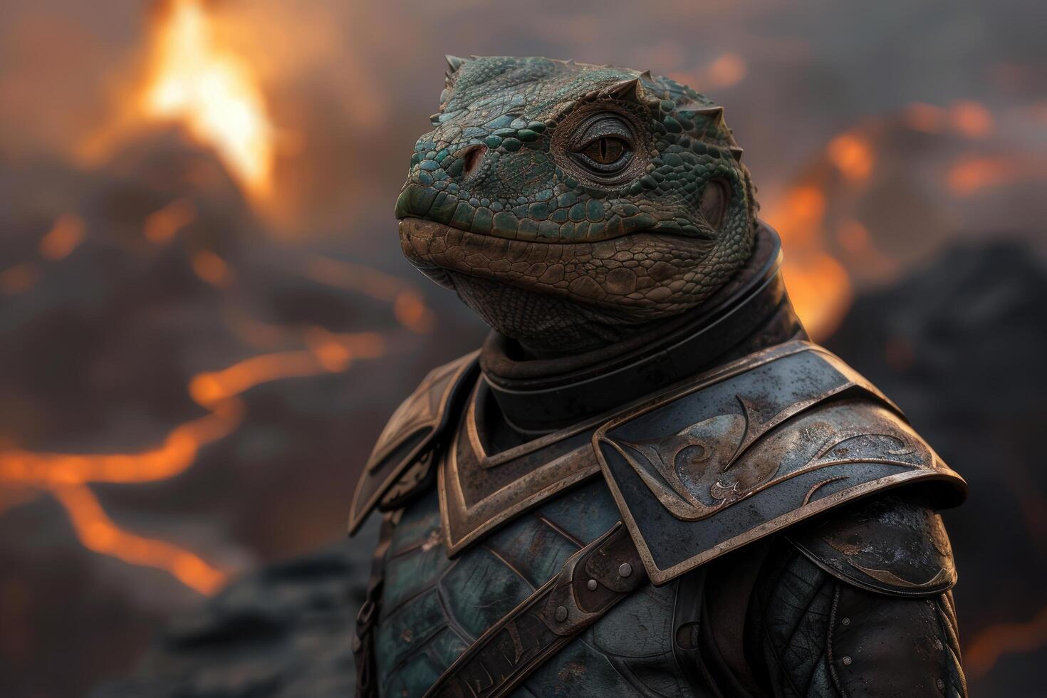 Armored fantasy lizard creature in dramatic lighting photo