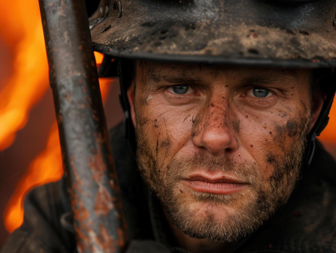 Rugged soldier with intense gaze photo
