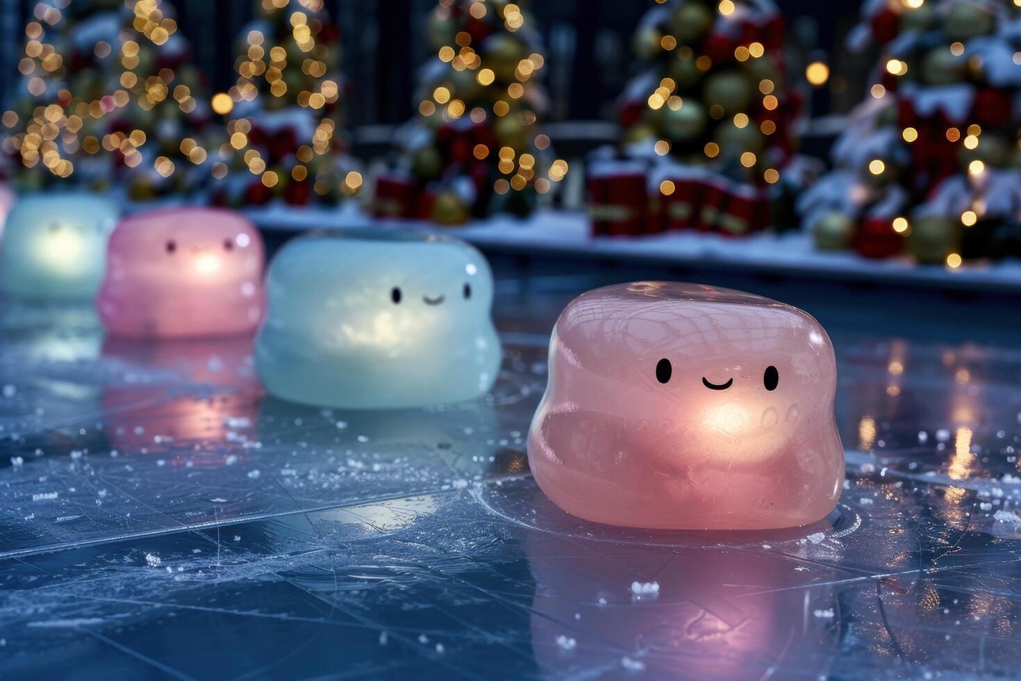 Whimsical winter marshmallow lights in snow photo
