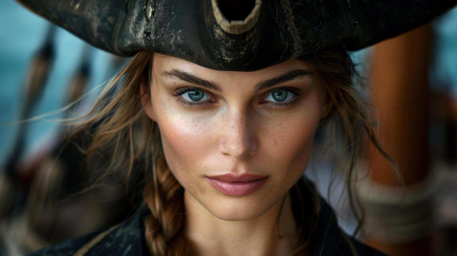 Captivating portrait of a woman in a pirate hat photo