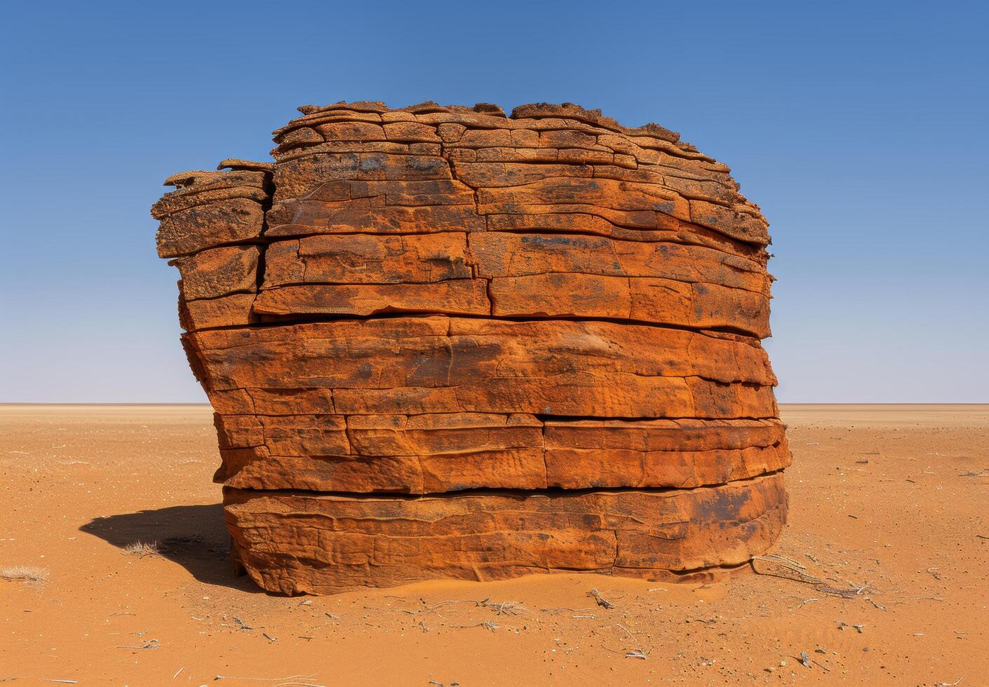 Massive rock formation in desert landscape photo