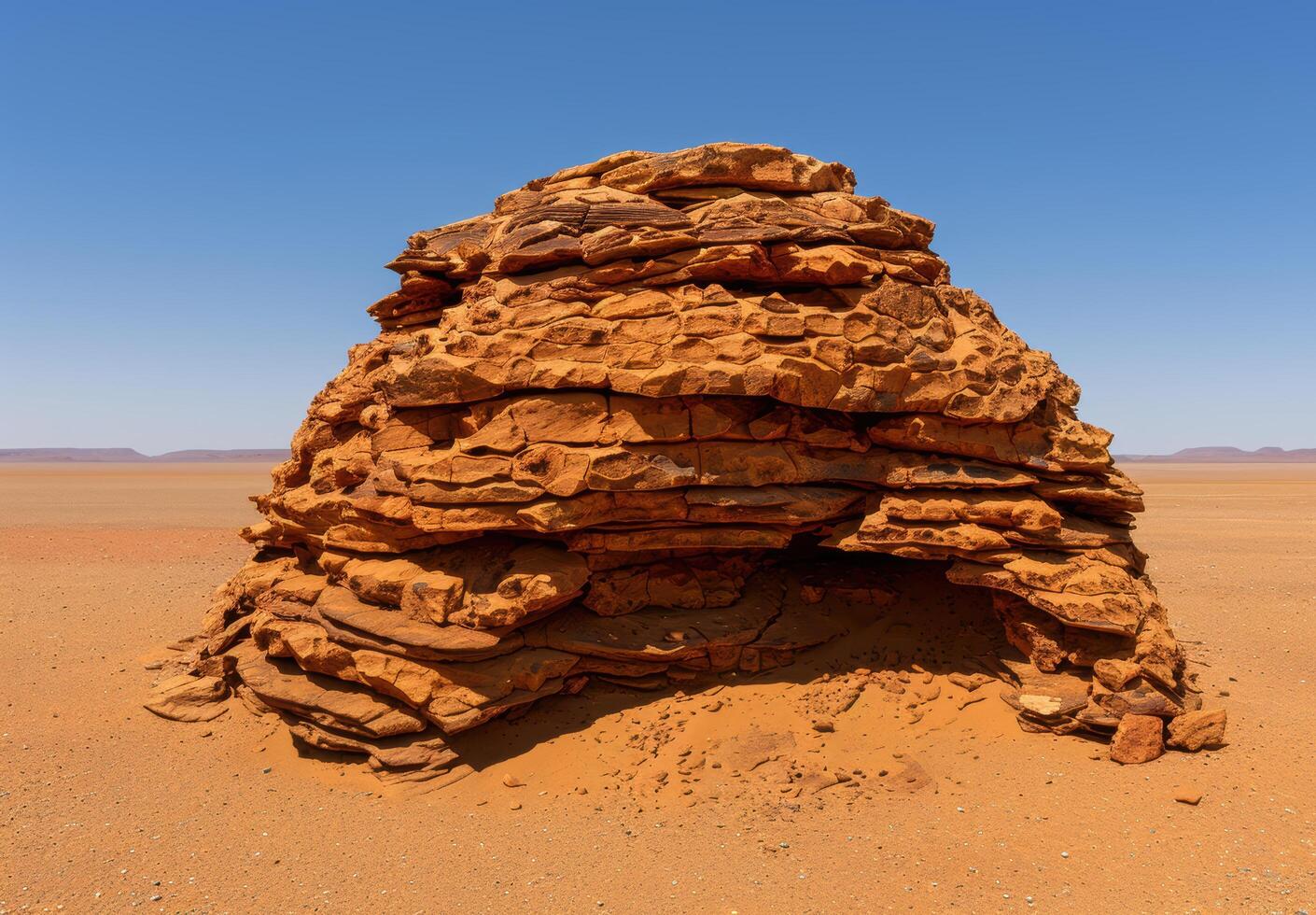 Towering rock formation in desert landscape photo