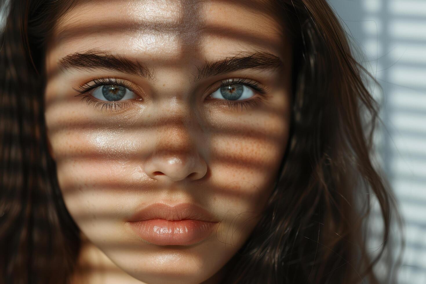 intense gaze of a woman with striking blue eyes photo