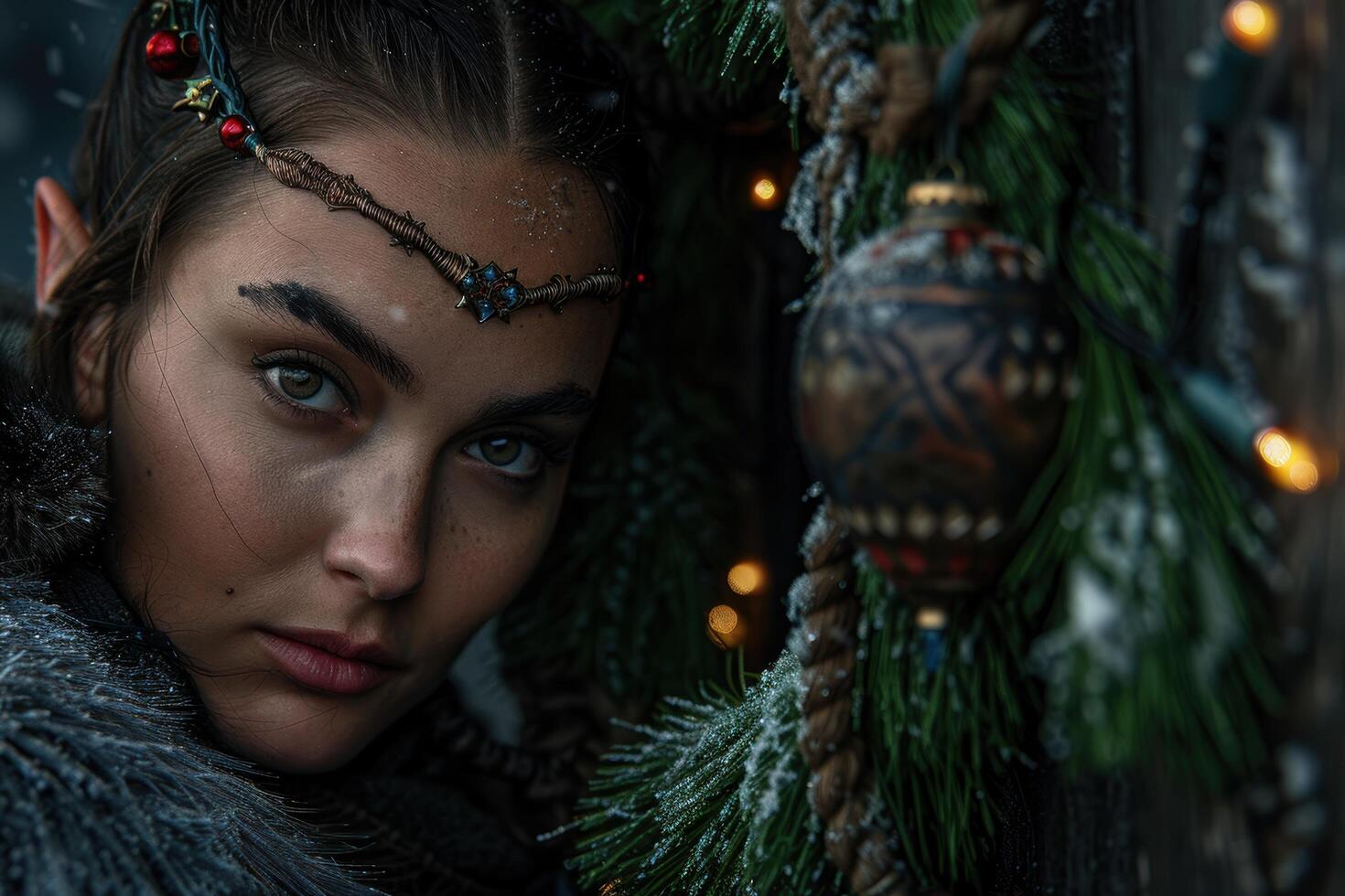 Mysterious winter fairy portrait photo