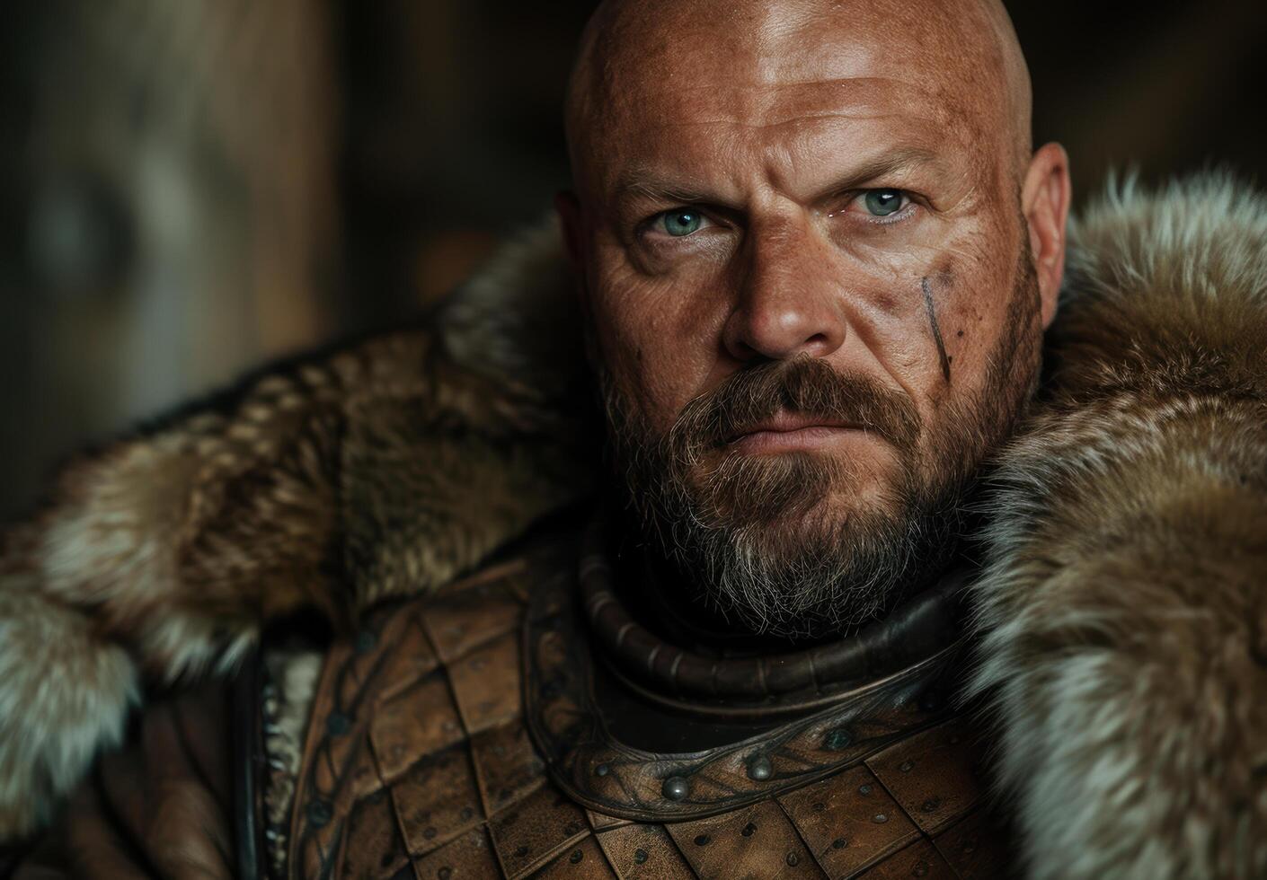 Rugged warrior with intense gaze photo