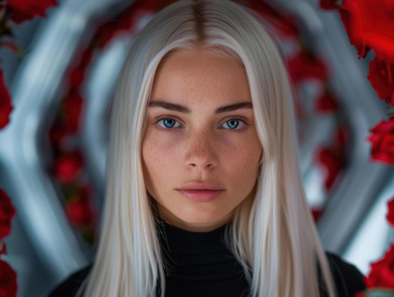 Captivating blonde woman with piercing blue eyes photo