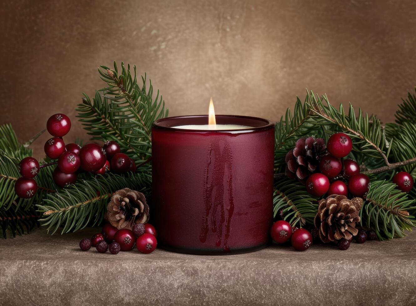 cozy christmas candle and holiday decor photo