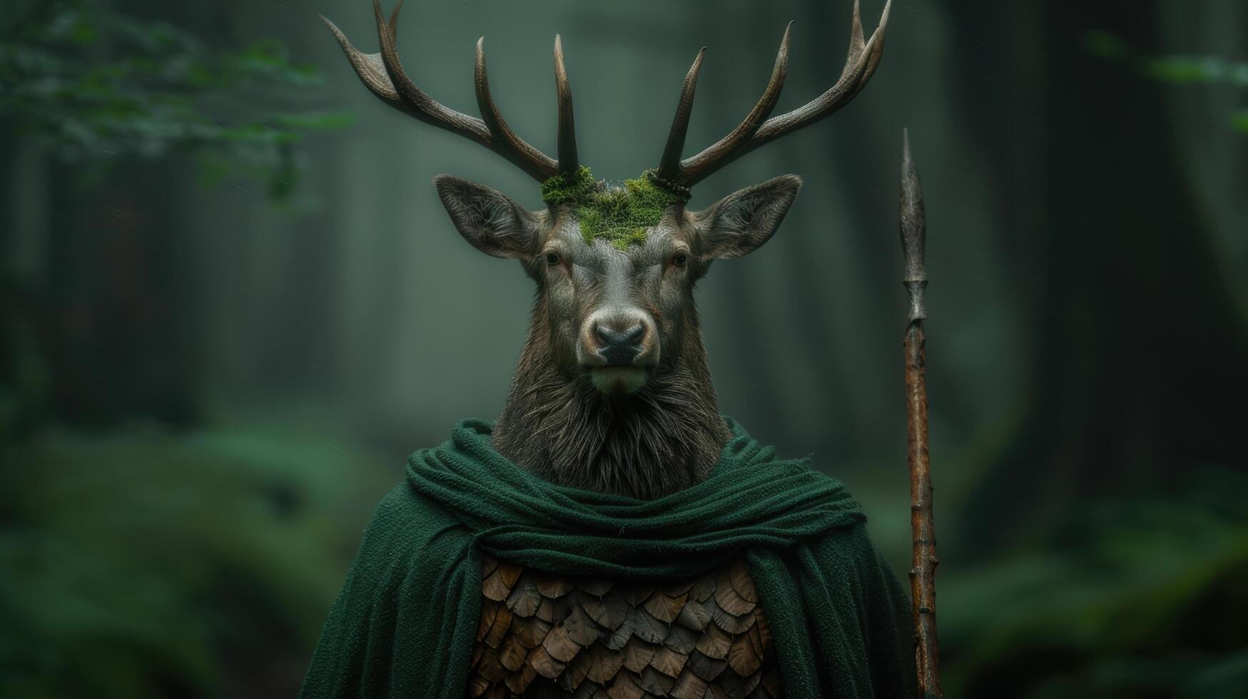 Majestic deer with antlers in forest photo