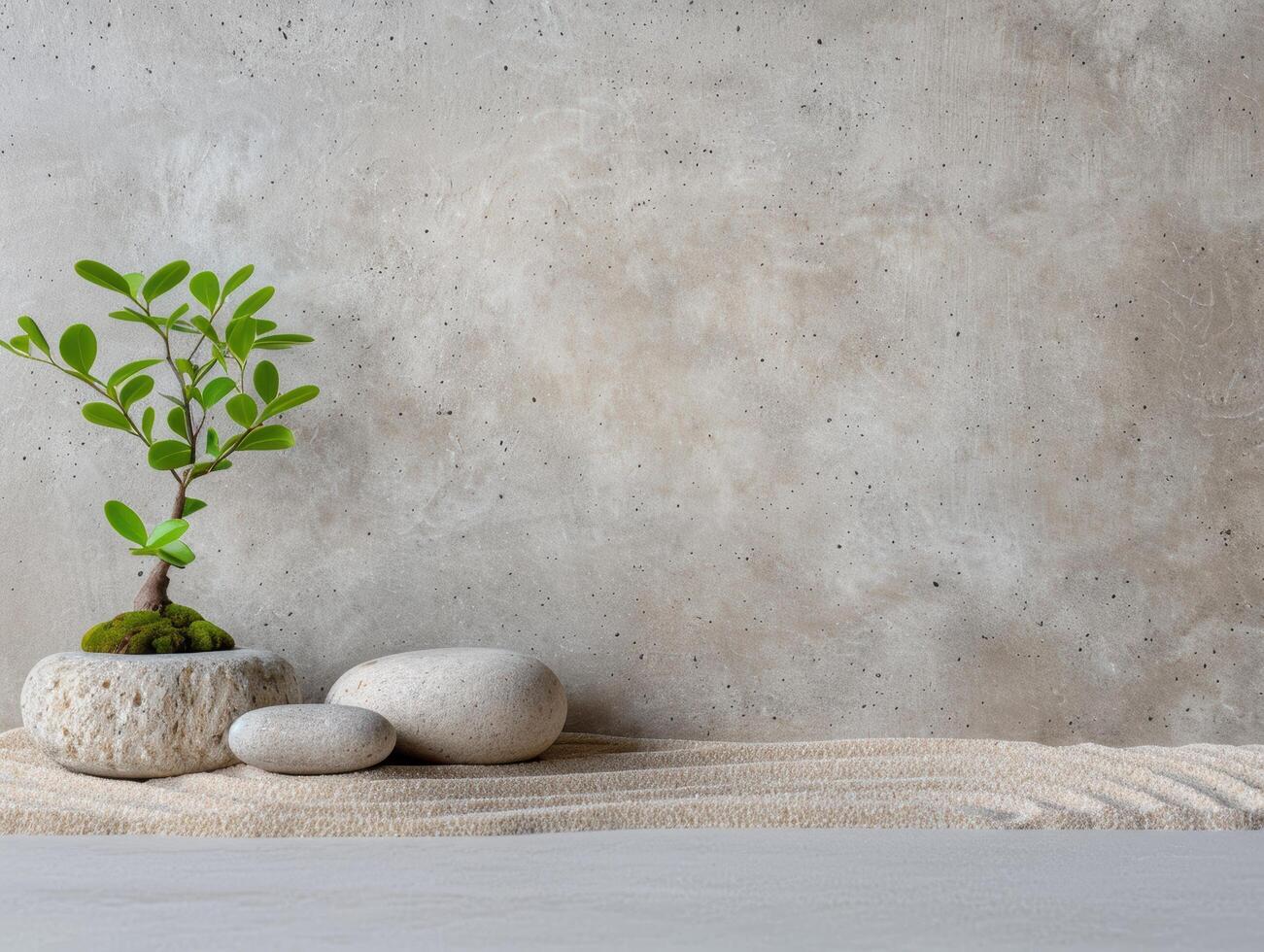 zen garden with bonsai tree and stones photo