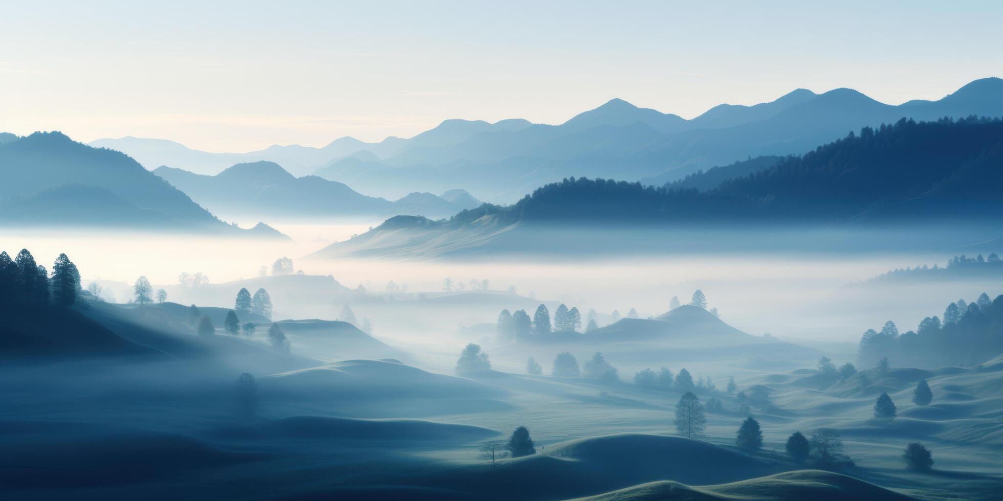 Misty mountain landscape at sunrise photo