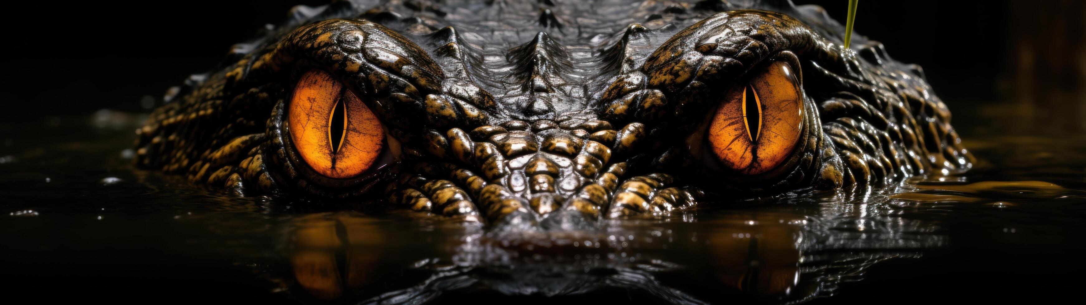 Intense eyes of a crocodile in the water photo
