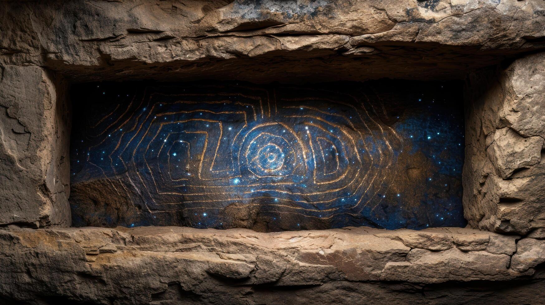 Mystical cave with glowing star patterns photo