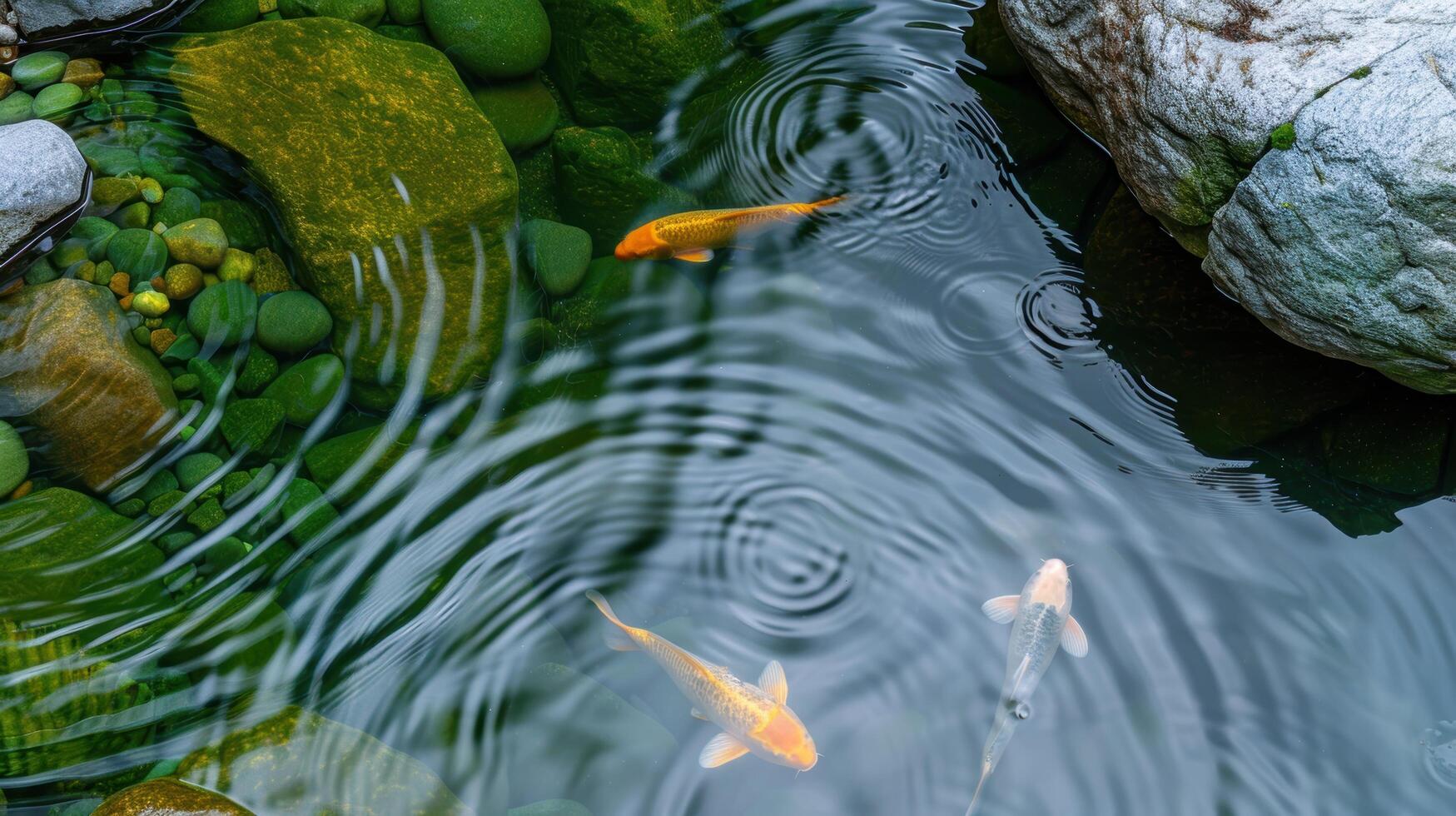 Tranquil koi pond with rippling water and vibrant fish photo
