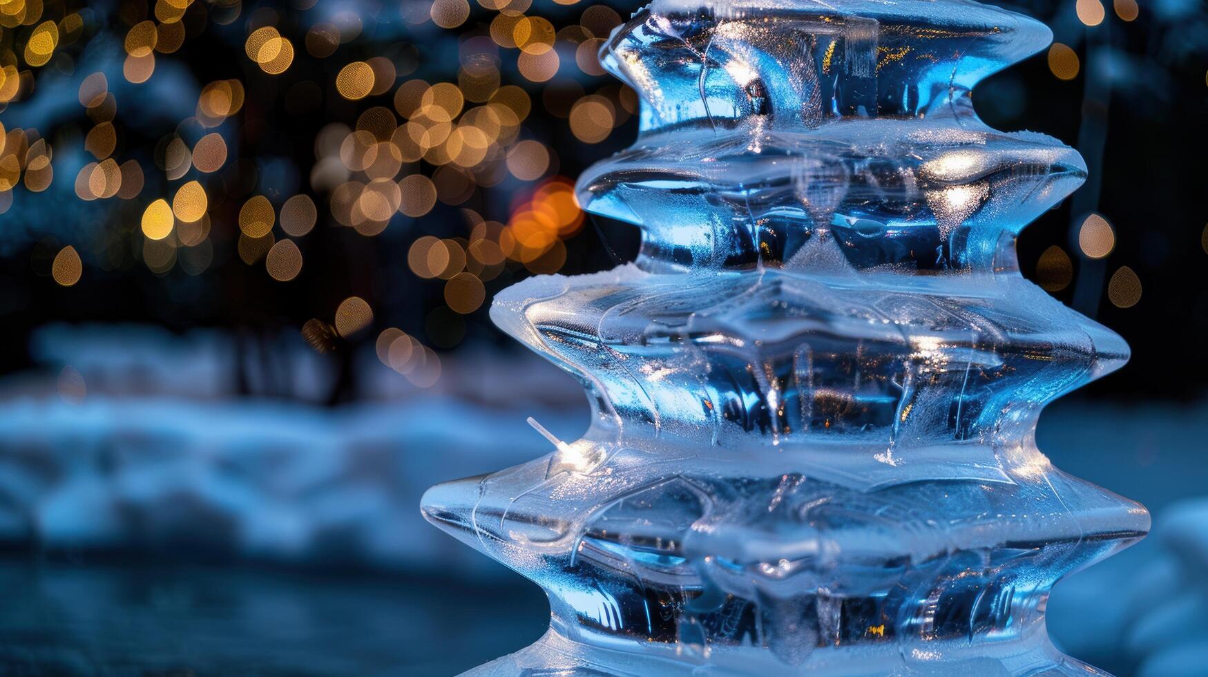Sparkling ice sculpture with festive lights photo