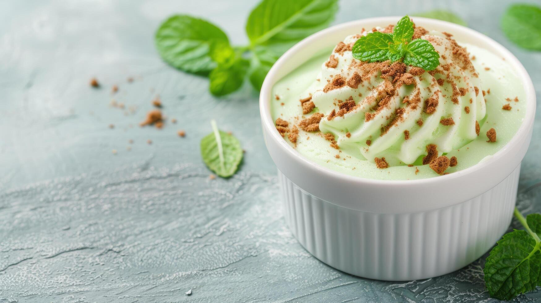 Refreshing mint chocolate chip ice cream dessert photo