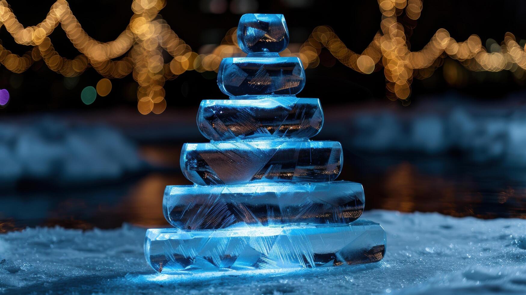 Illuminated ice sculpture in winter wonderland photo