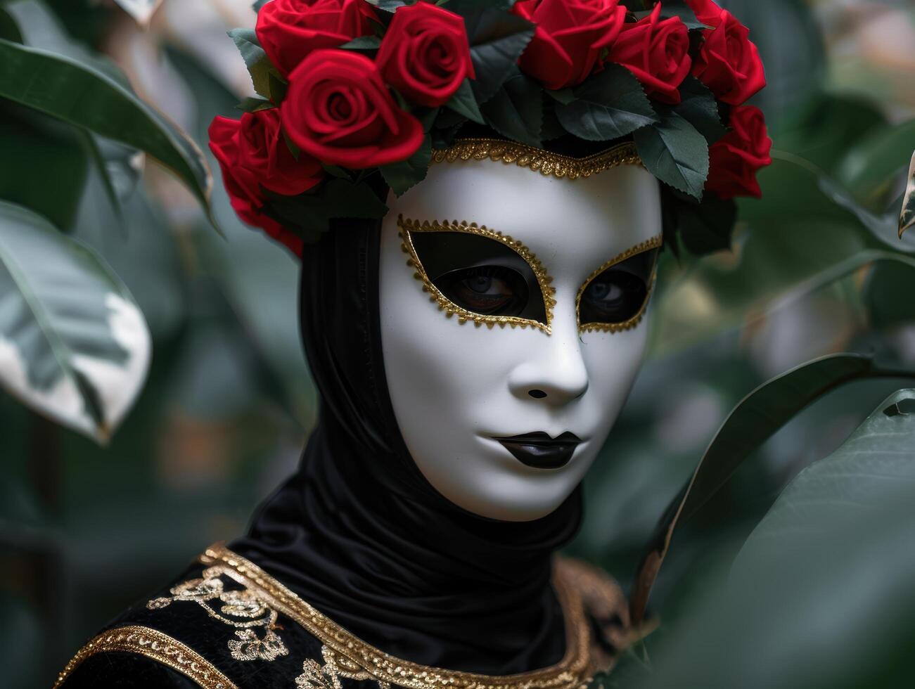 mysterious masked figure in ornate costume photo