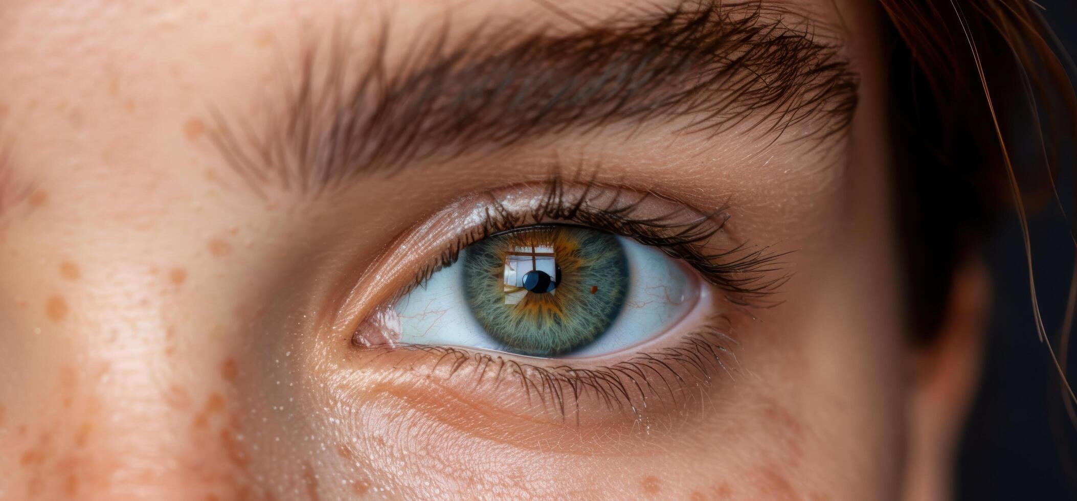Closeup of a human eye with vibrant green iris photo