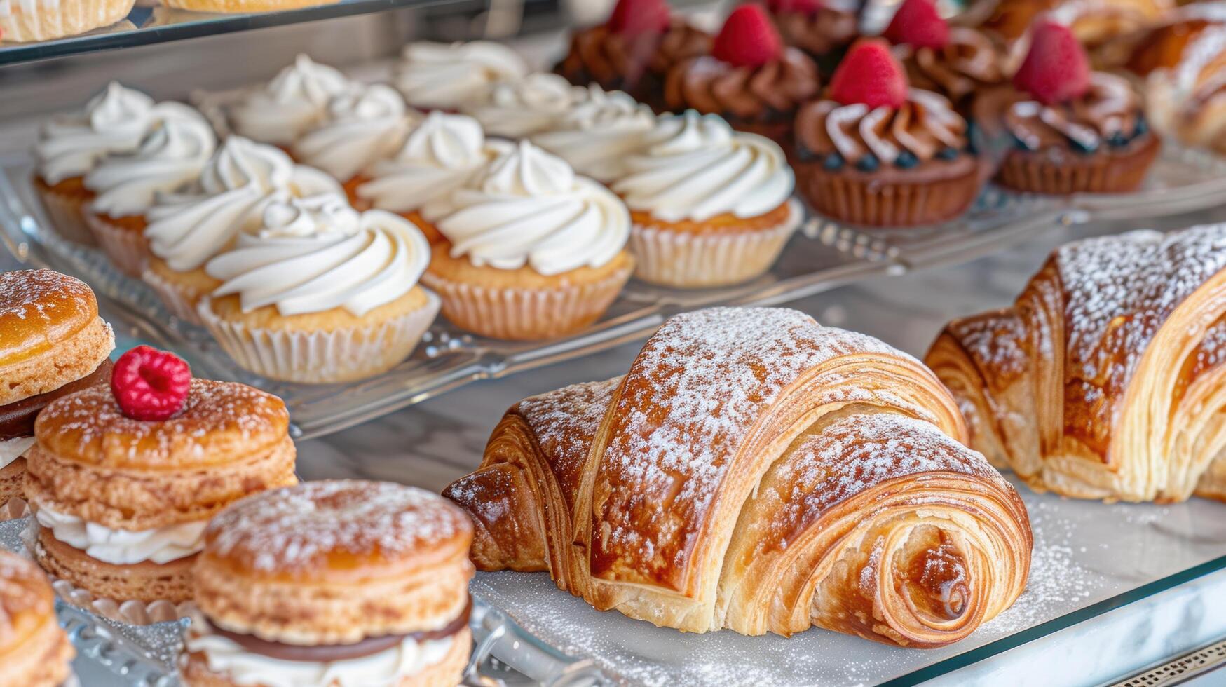 Assortment of delicious baked goods on display photo