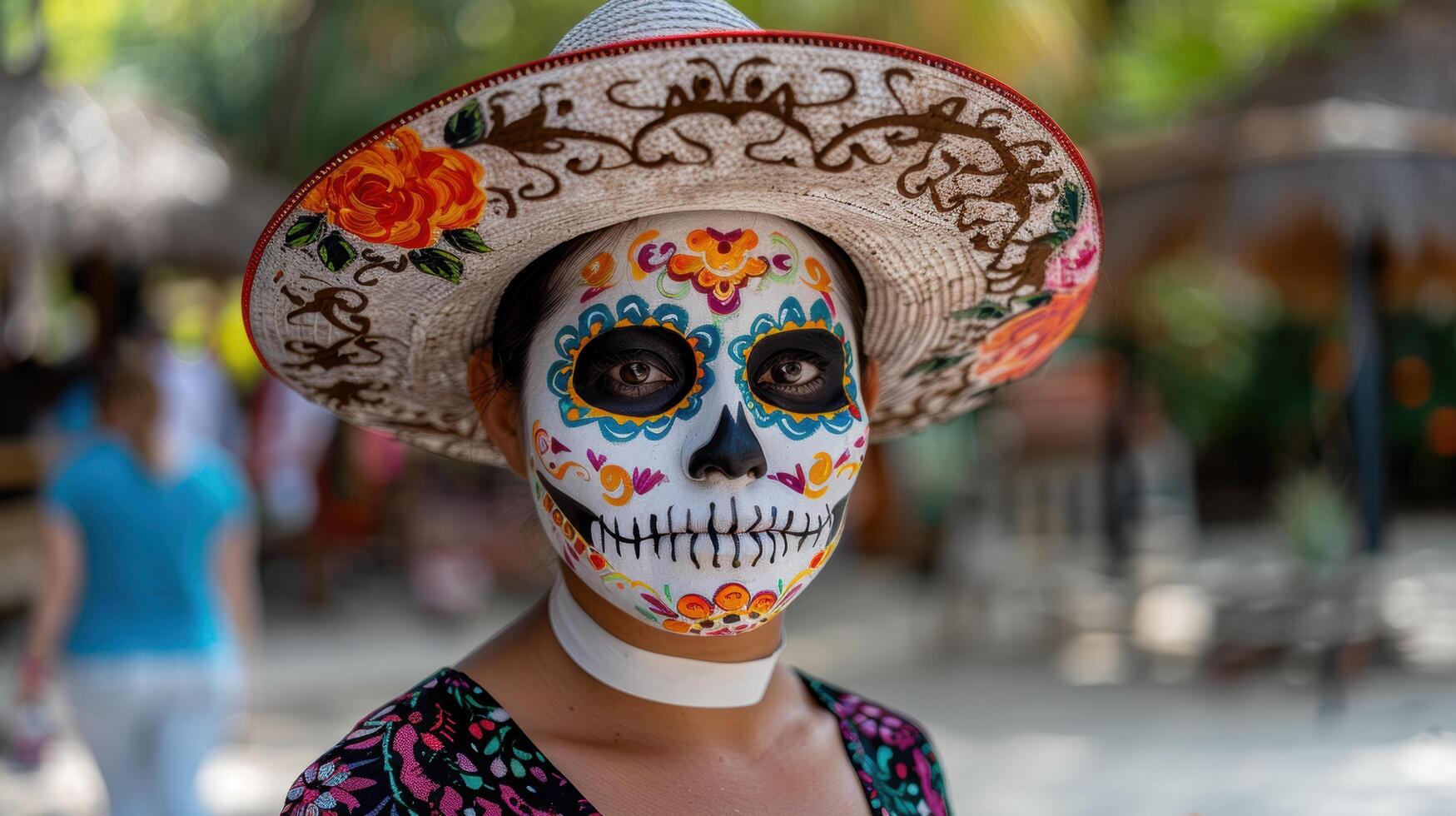 colorful day of the dead makeup and sombrero photo