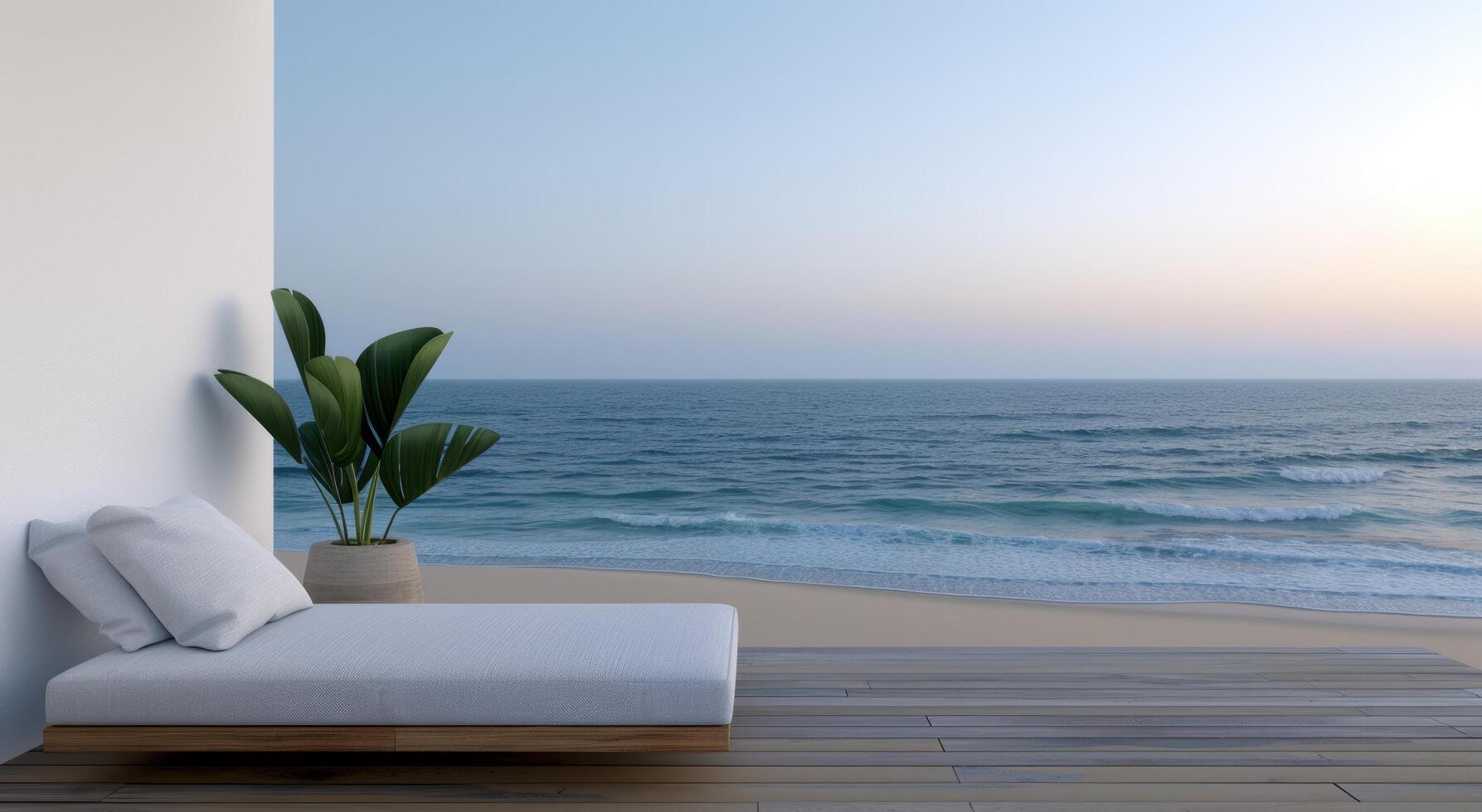 Tranquil ocean view from modern beach house terrace photo