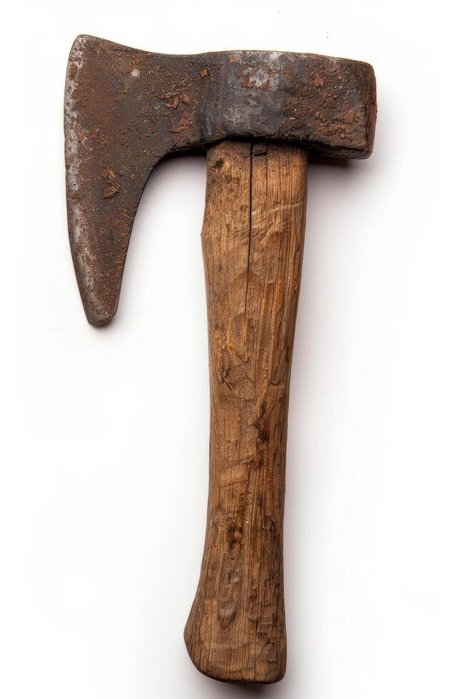 Rustic old axe on white background photo