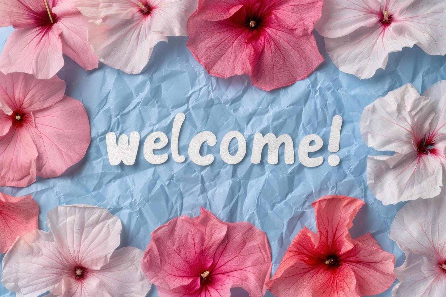 Welcoming floral background with pink hibiscus flowers photo