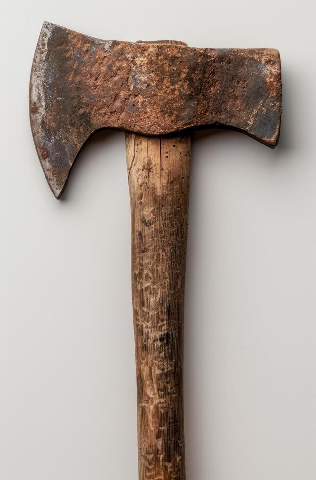 Vintage rustic axe on white background photo