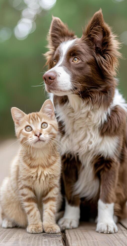 Loyal dog and curious kitten photo