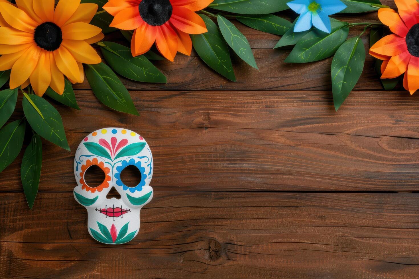 colorful fall floral arrangement on wooden background photo