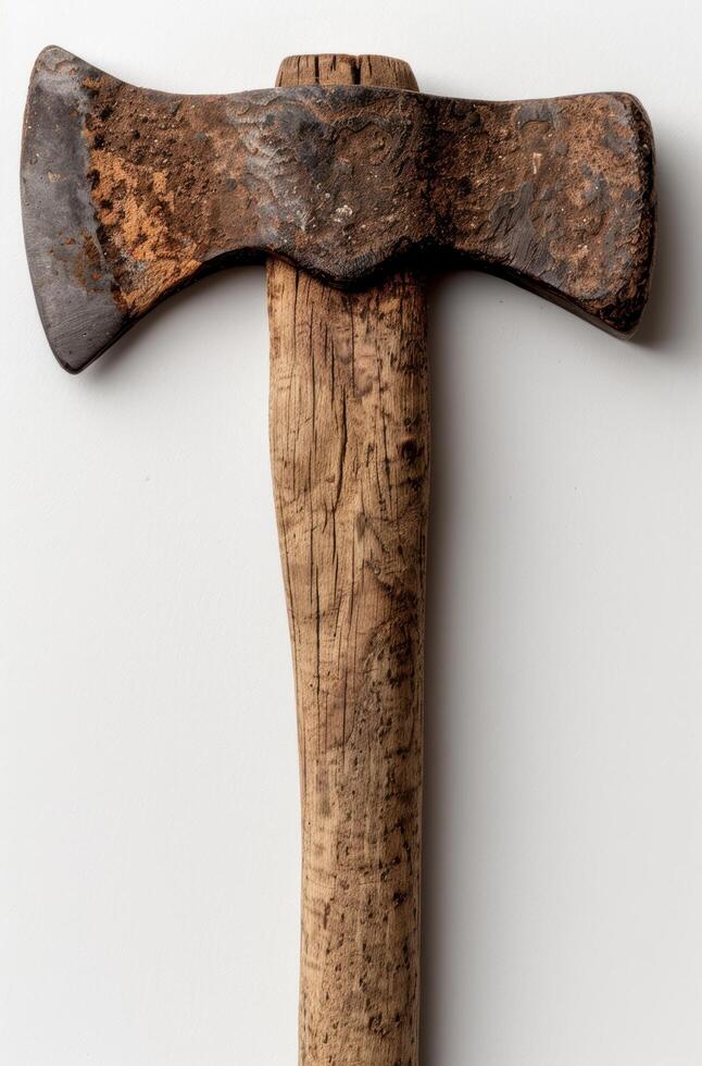 Vintage rustic axe on white background photo