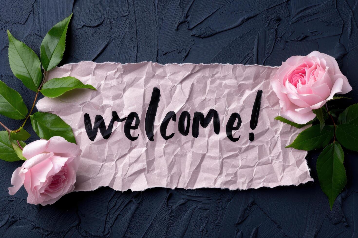 welcome message with pink roses photo