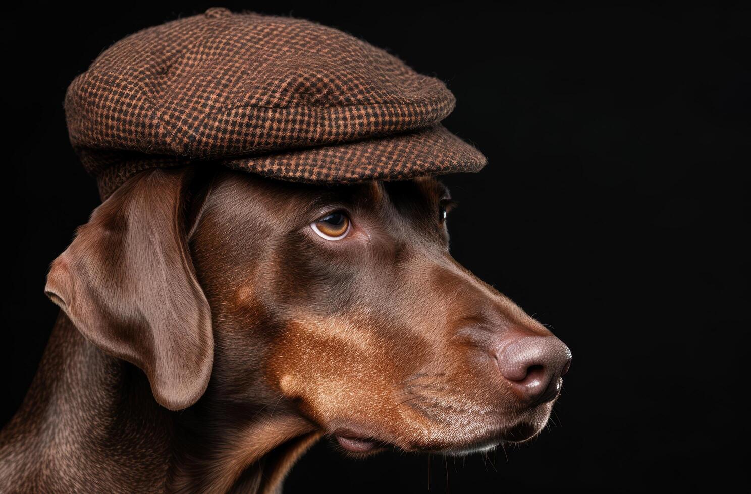 Dapper dog in checkered cap photo