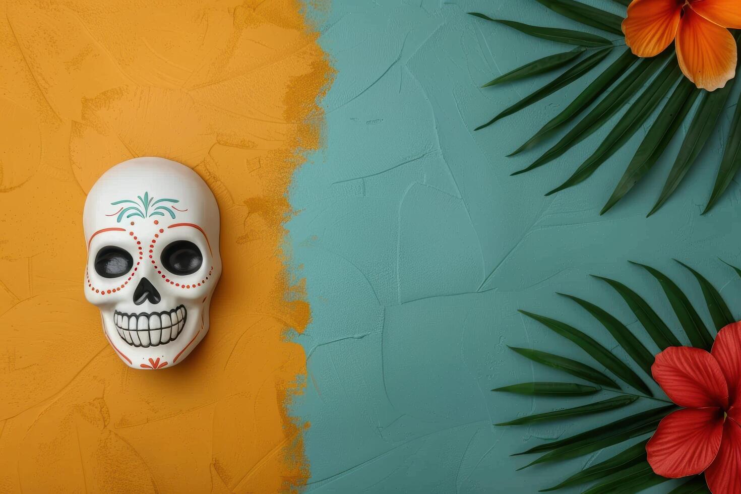 vibrant tropical floral and skull decoration photo