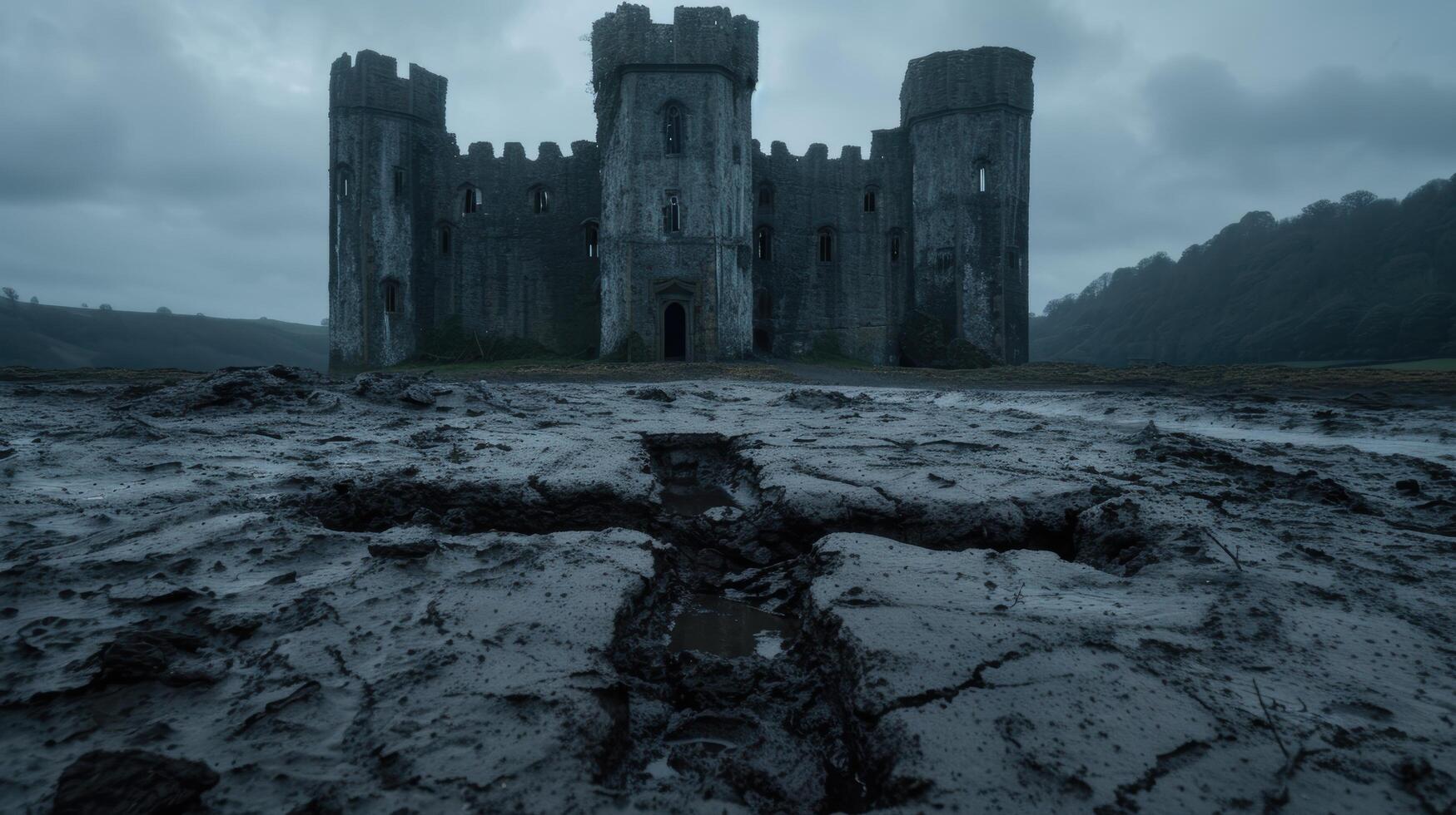 Dramatic medieval castle on a stormy day photo
